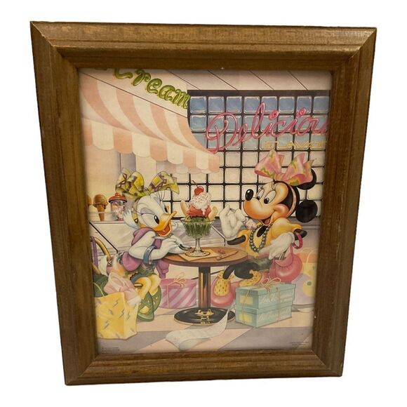 Vintage 1980s Disney Minnie Mouse & Daisy Duck Ice Cream Framed 12x10” - Picture 2 of 12